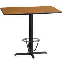 Flash Furniture XU-NATTB-3048-T2230B-3CFR-GG 30'' x 48'' Rectangular Natural Laminate Table Top with 22'' x 30'' Bar Height Table Base and Foot Ring 